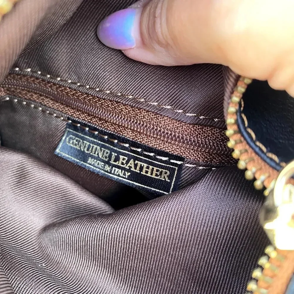 Vera Pelle Italian Leather Black Crossbody Tassel Clutch Bag